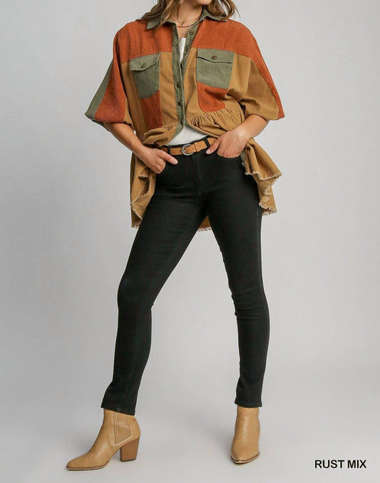 Umgee - Corduroy Color block Jacket With Front Pockets