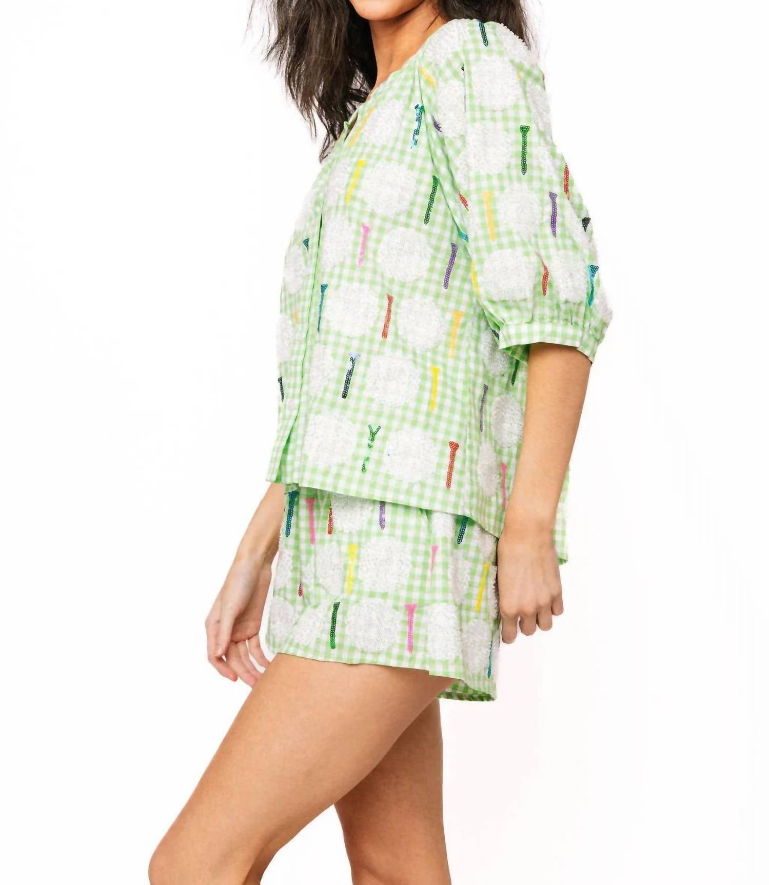 Queen Of Sparkles - Gingham Golf Ball & Tee Button Up Top