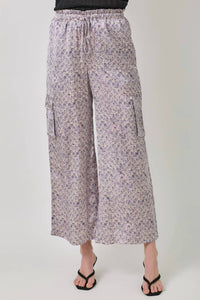 Mystree - Satin Printed Wide Leg Cargo Pants
