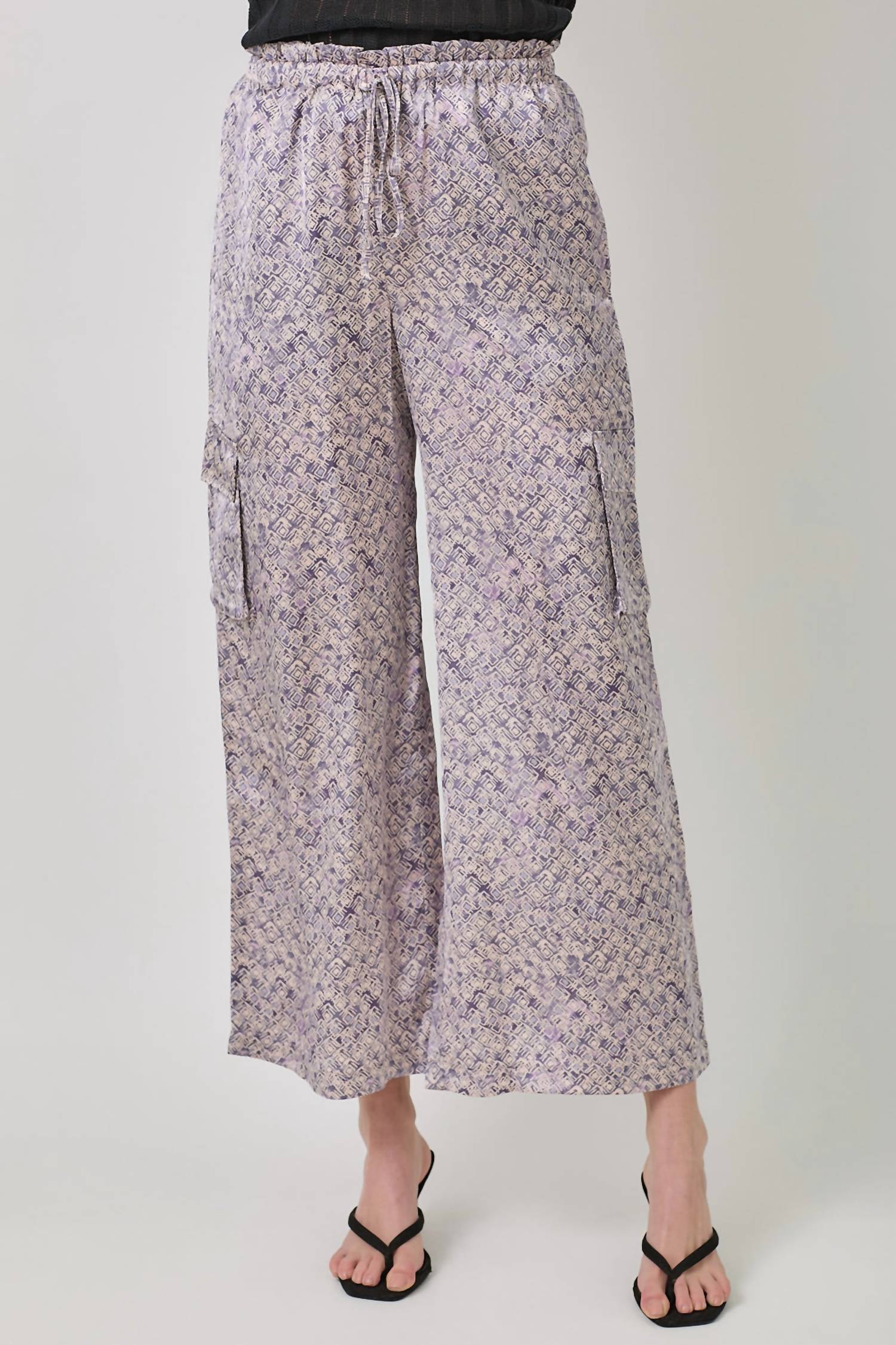 Mystree - Satin Printed Wide Leg Cargo Pants