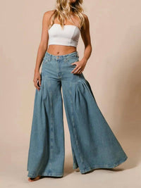 BiBi Pleated Detail Wide Jeans in denim - women's jeans