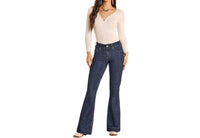 Rock & Roll Denim Diamond Belt Loop Mid Rise Trouser in dark wash - women's pants