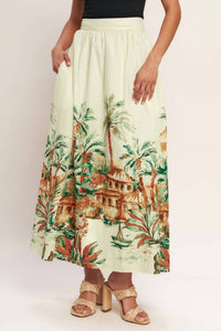Flying Tomato - Printed Woven Midi Full Skirt