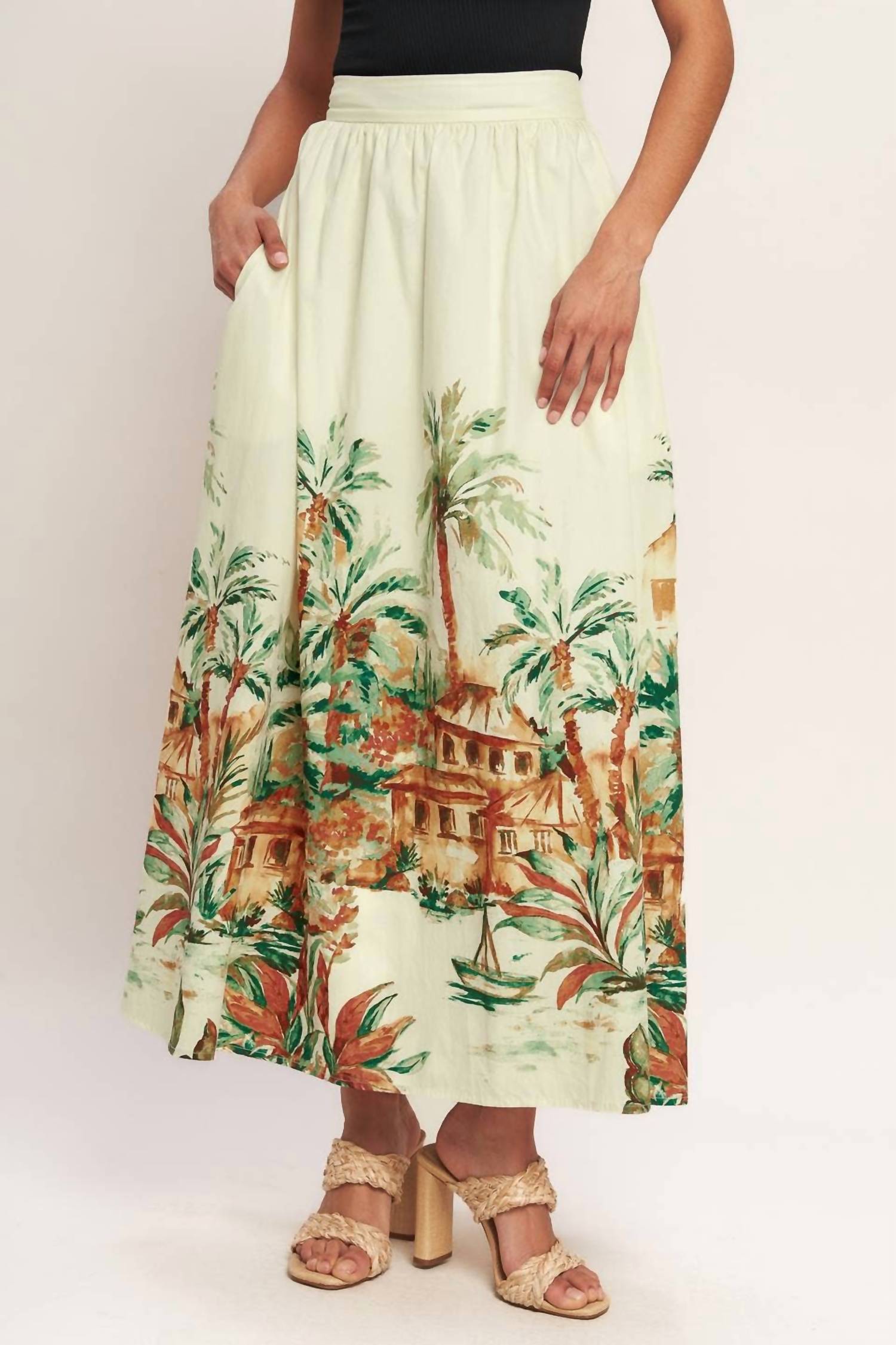 Flying Tomato - Printed Woven Midi Full Skirt