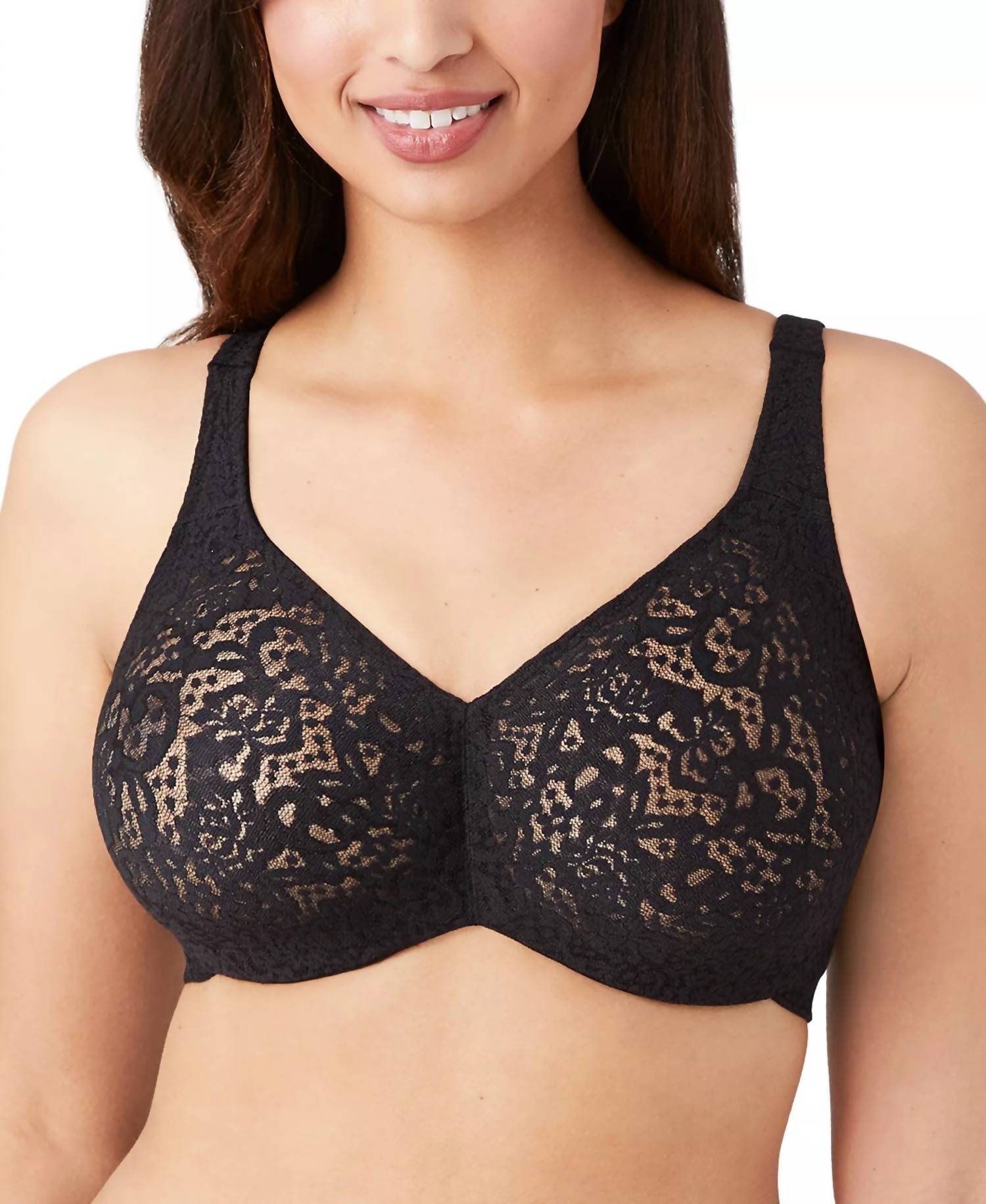 Wacoal Halo Lace Full Coverage Underwire Bra - Cup DD in black - women's intimate