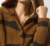 Joseph Ribkoff - Animal Print Hooded Faux Fur Coat