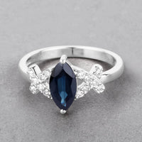 Diana M Jewels Women's Marquise Natural Blue Sapphire Fashion Ring (1.50 Ct) - Petite With Diamond Accents in 14k white gold - women's jewelry - detail view