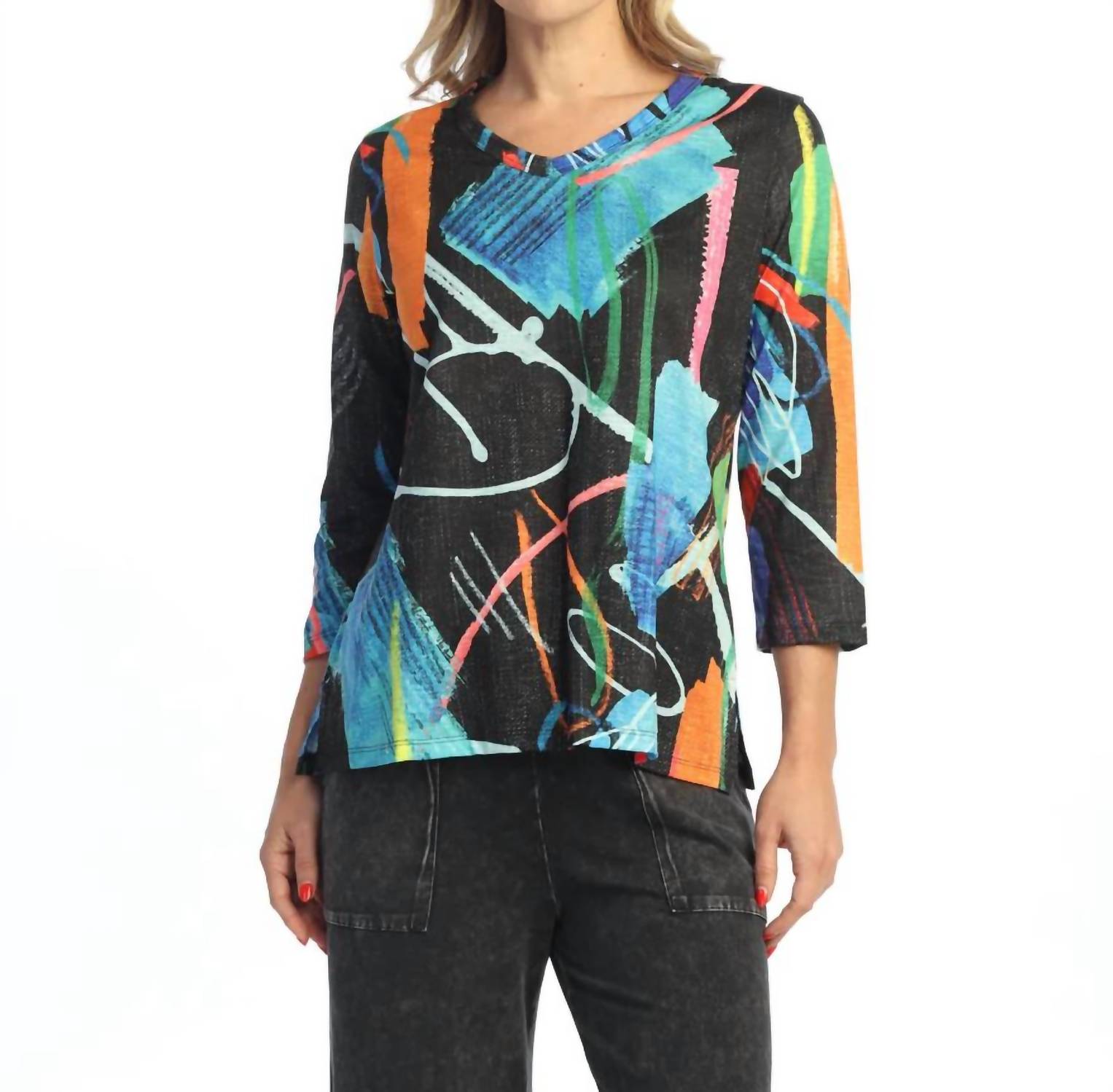 Jess & Jane - Rosalie Print V-Neck Top