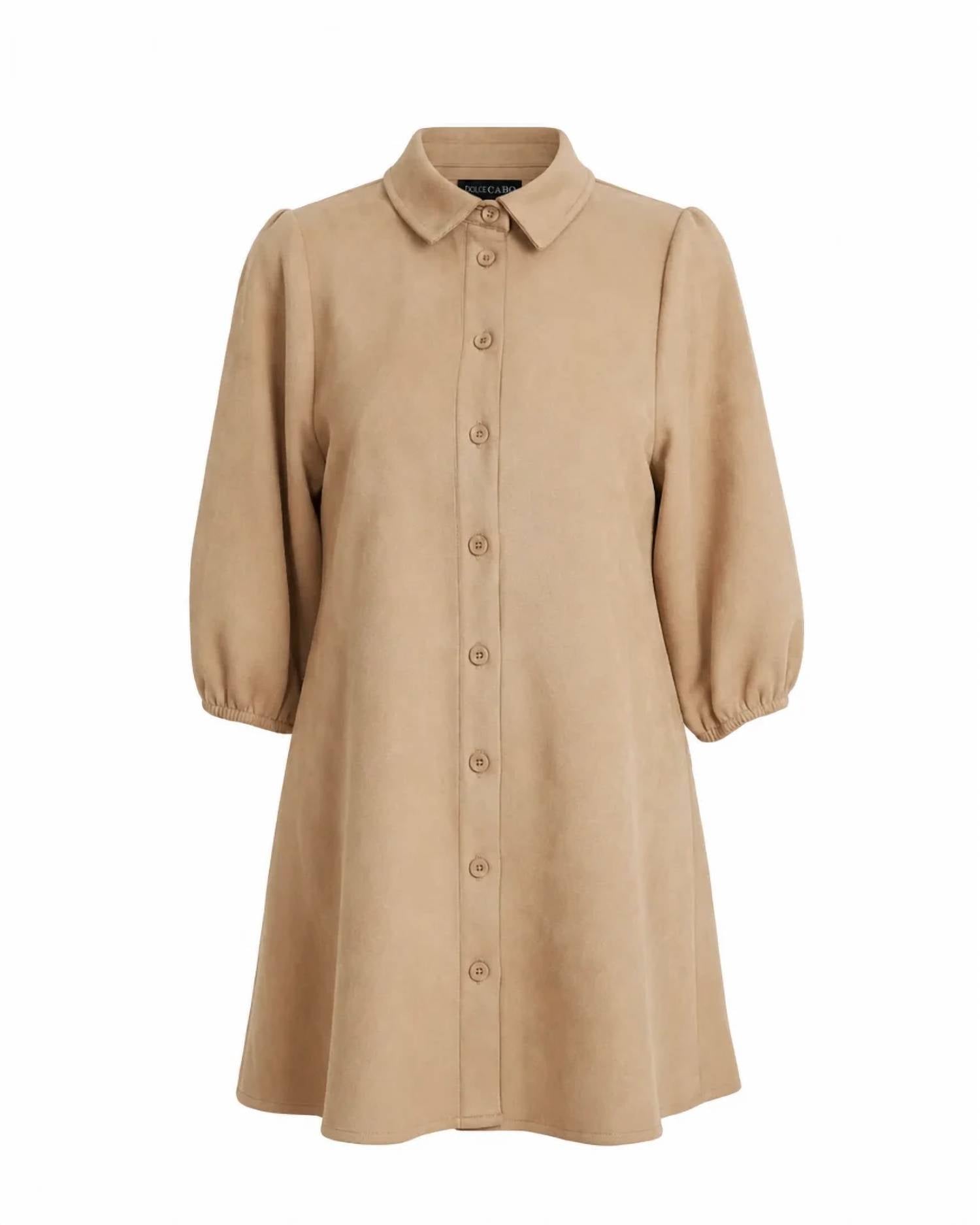 Dolce Cabo - Women's Faux Suede Puff Sleeve Shirt Dress