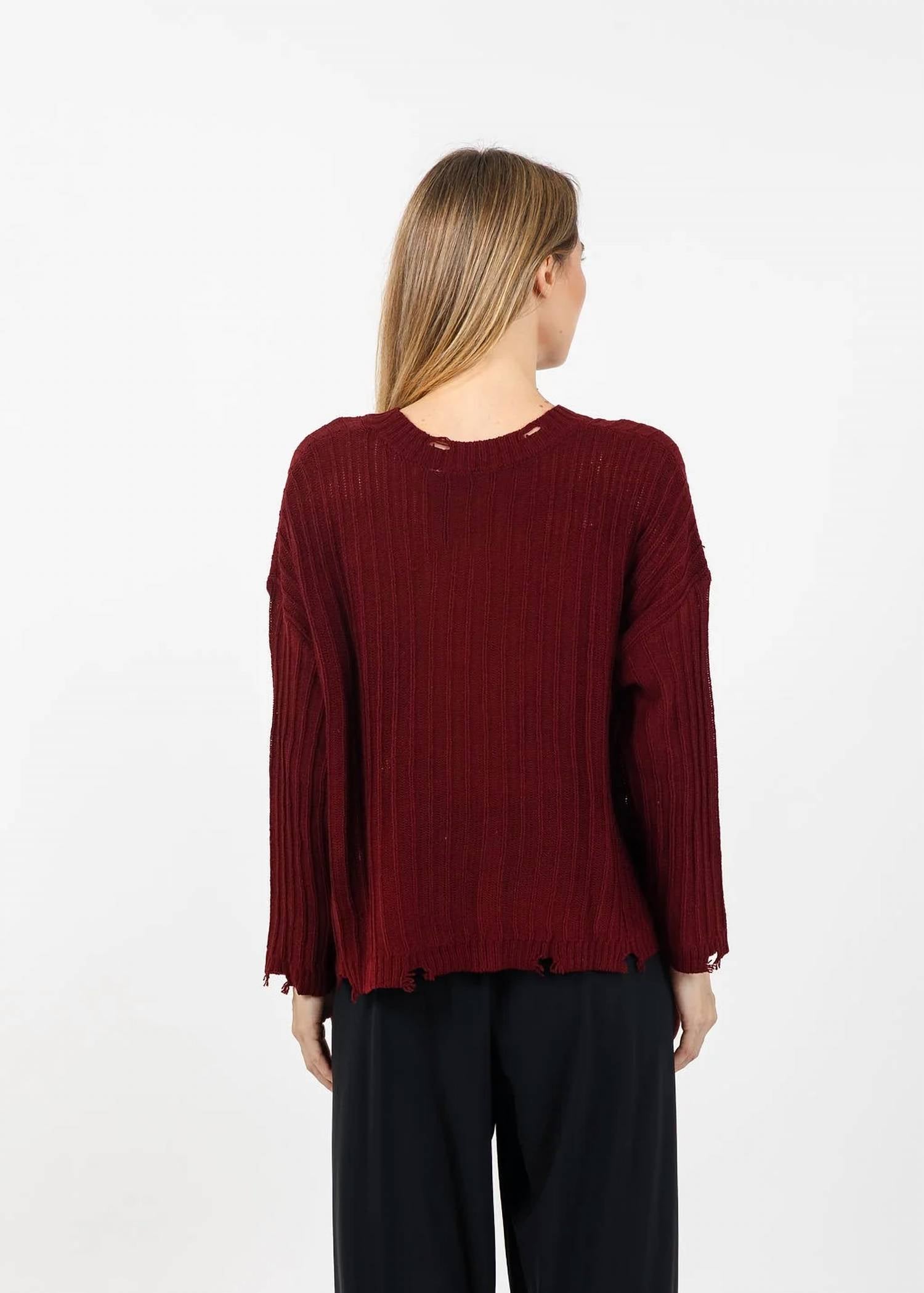 Terra - Contrast Stitch And Rib Sweater