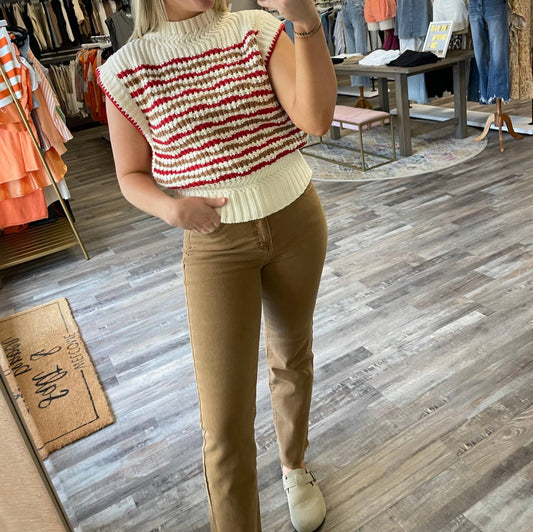 &Merci - Striped Mock Neck Sweater Vest