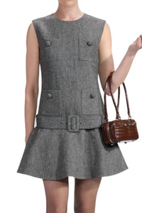 Self-Portrait - Herringbone Flared Mini Dress