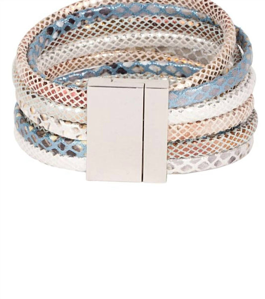 Saachi - Women's Aqua Snakeskin Stack Bracelet
