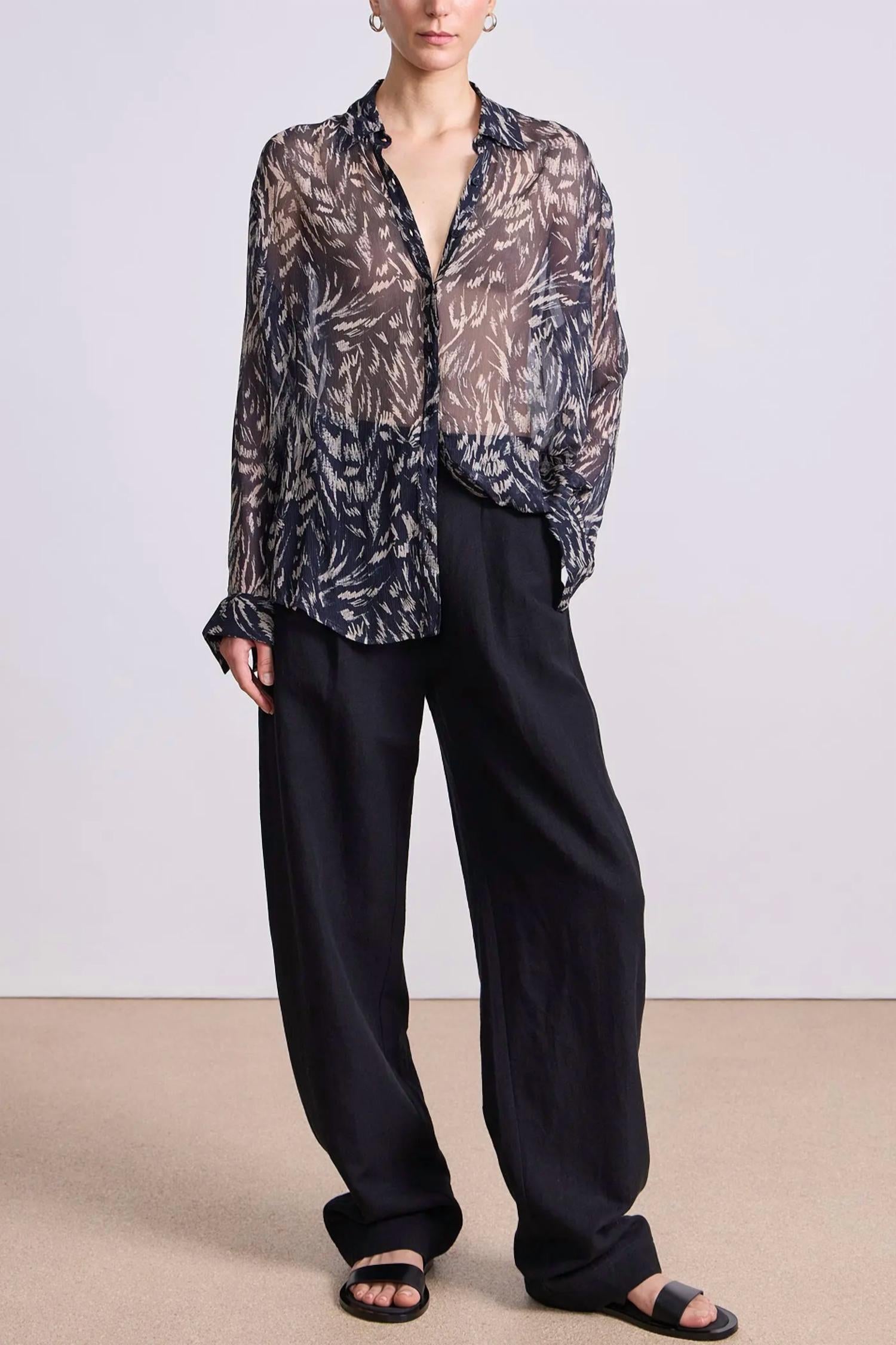 APIECE APART Alva Button Up Shirt in abstract animal midnight - women's shirt - view 4