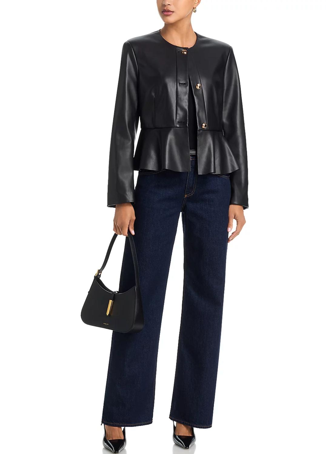 SIX/FIFTY Viv Faux Leather Peplum Jacket in black - women's jacket