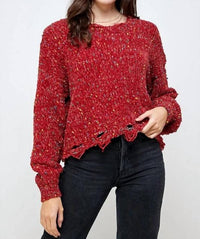 Sweet Generis - Chenille Popcorn Distressed Crop Sweater