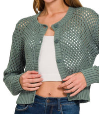 Zenana - Crochet Button Cardigan