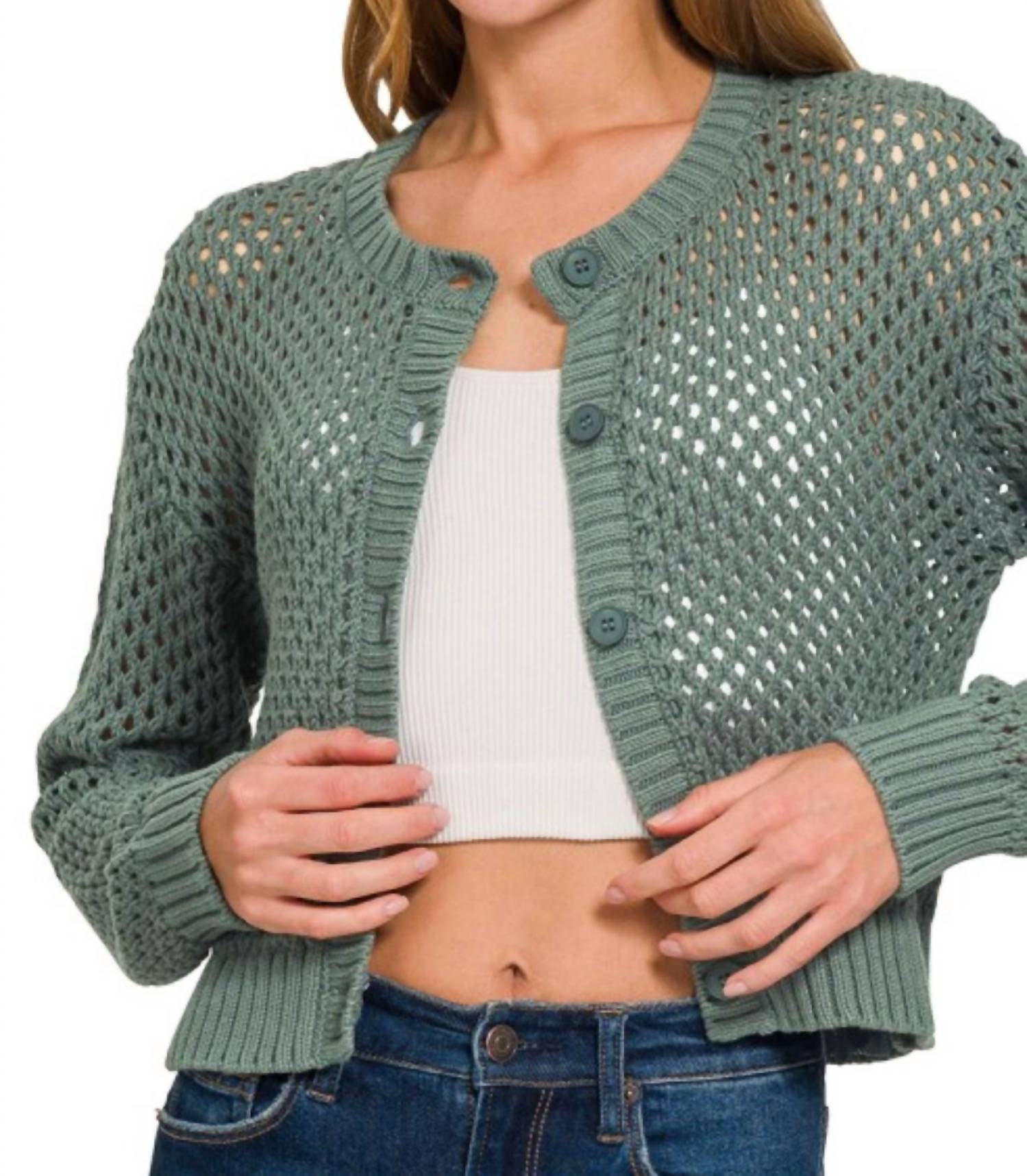 Zenana - Crochet Button Cardigan