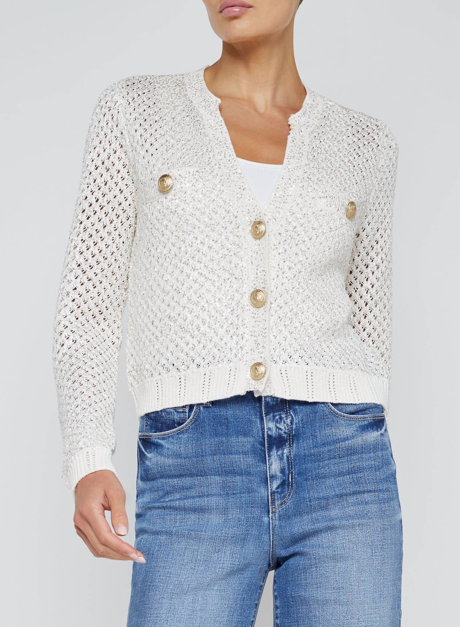 L'Agence - Blanca Sequin Crop Cardigan