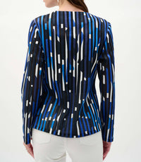 Joseph Ribkoff Satin Mesh Geometric Print Fitted Jacket in black multi - women's jacket - alternate view