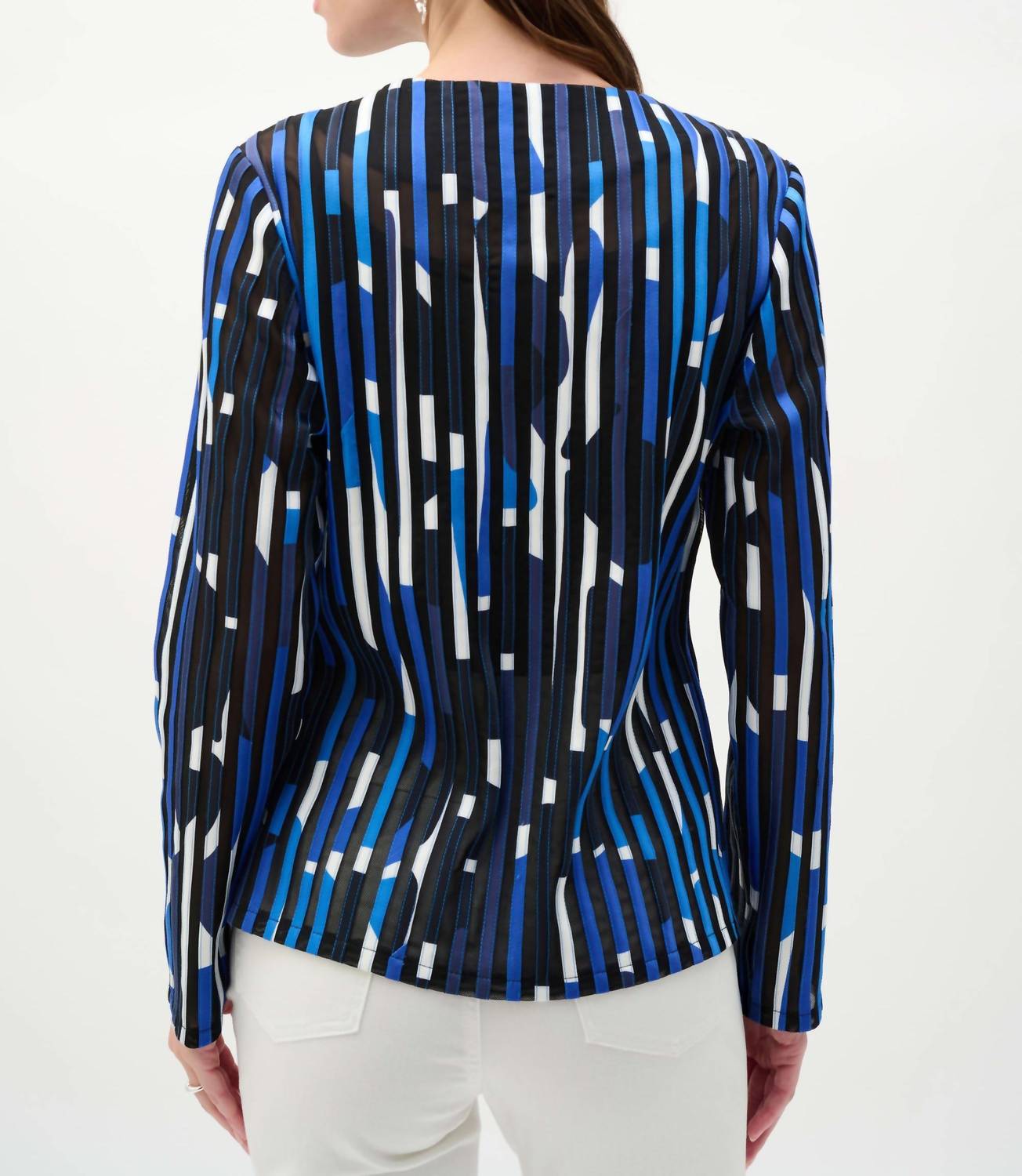 Joseph Ribkoff Satin Mesh Geometric Print Fitted Jacket in black multi - women's jacket - alternate view