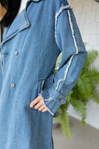 Q2 Stars Hollow Denim Trench Coat in blue - women's jacket - alternate view