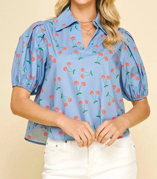 Pinch - Cherry Print Balloon Sleeve Blouse