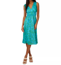 Adrianna Papell Women's Floral-print Smocked-waist Dress in vibrant blue - women's dress