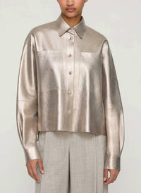 Lafayette 148 - Metallic Suede Oversized Boyfriend Shirt