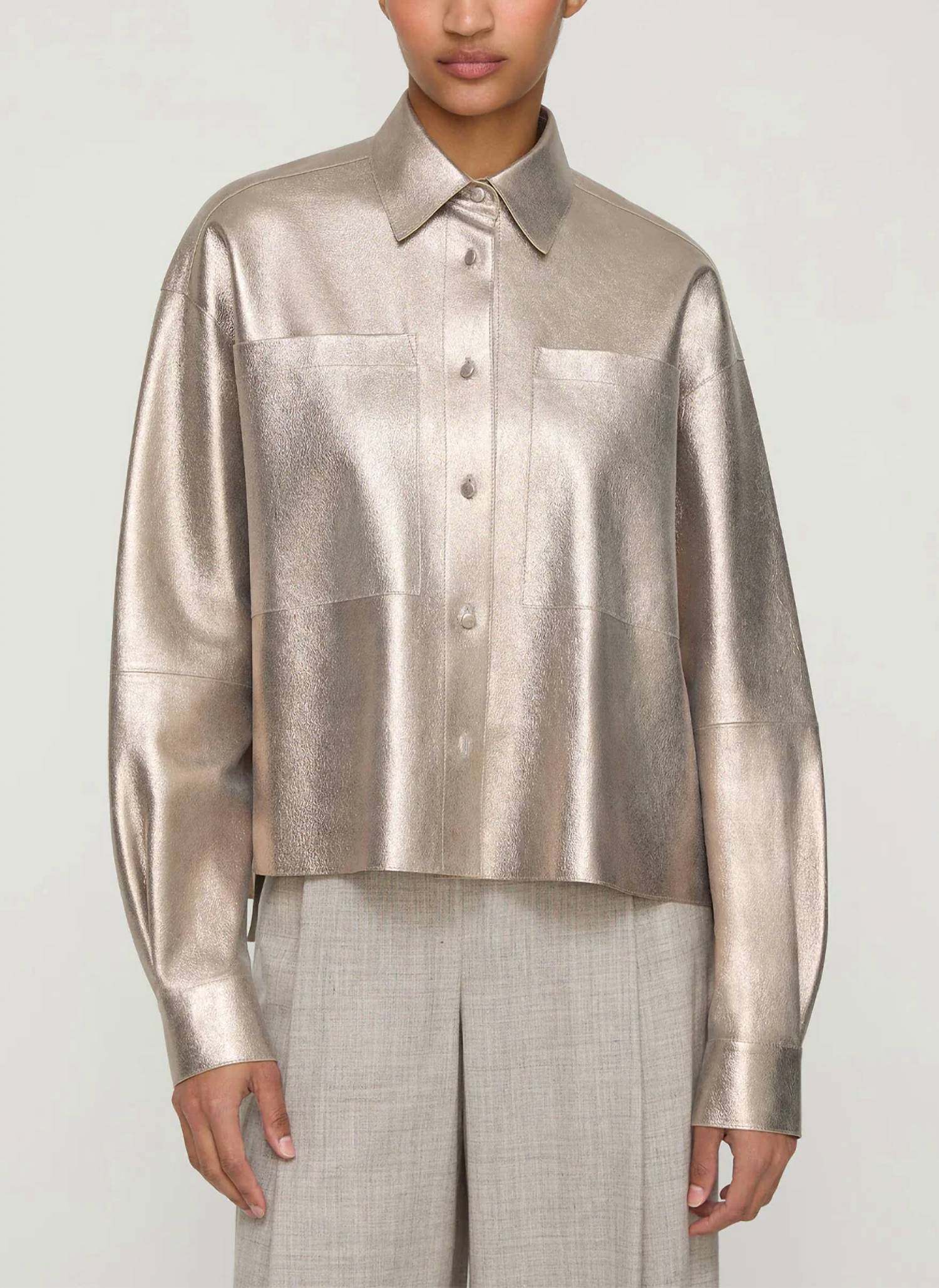 Lafayette 148 - Metallic Suede Oversized Boyfriend Shirt