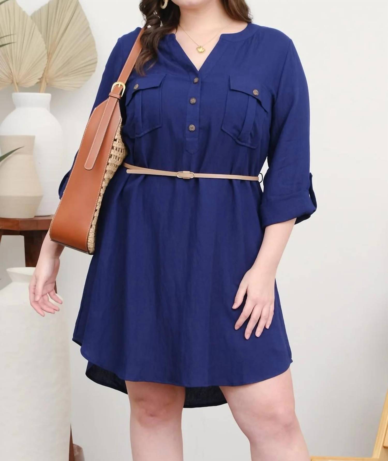 Blu Pepper - 3/4 Sleeve Belted Mini Dress