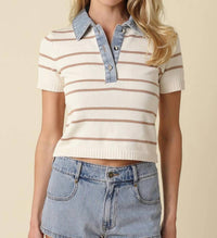 Olivaceous - Alana Striped Knit Sweater Top