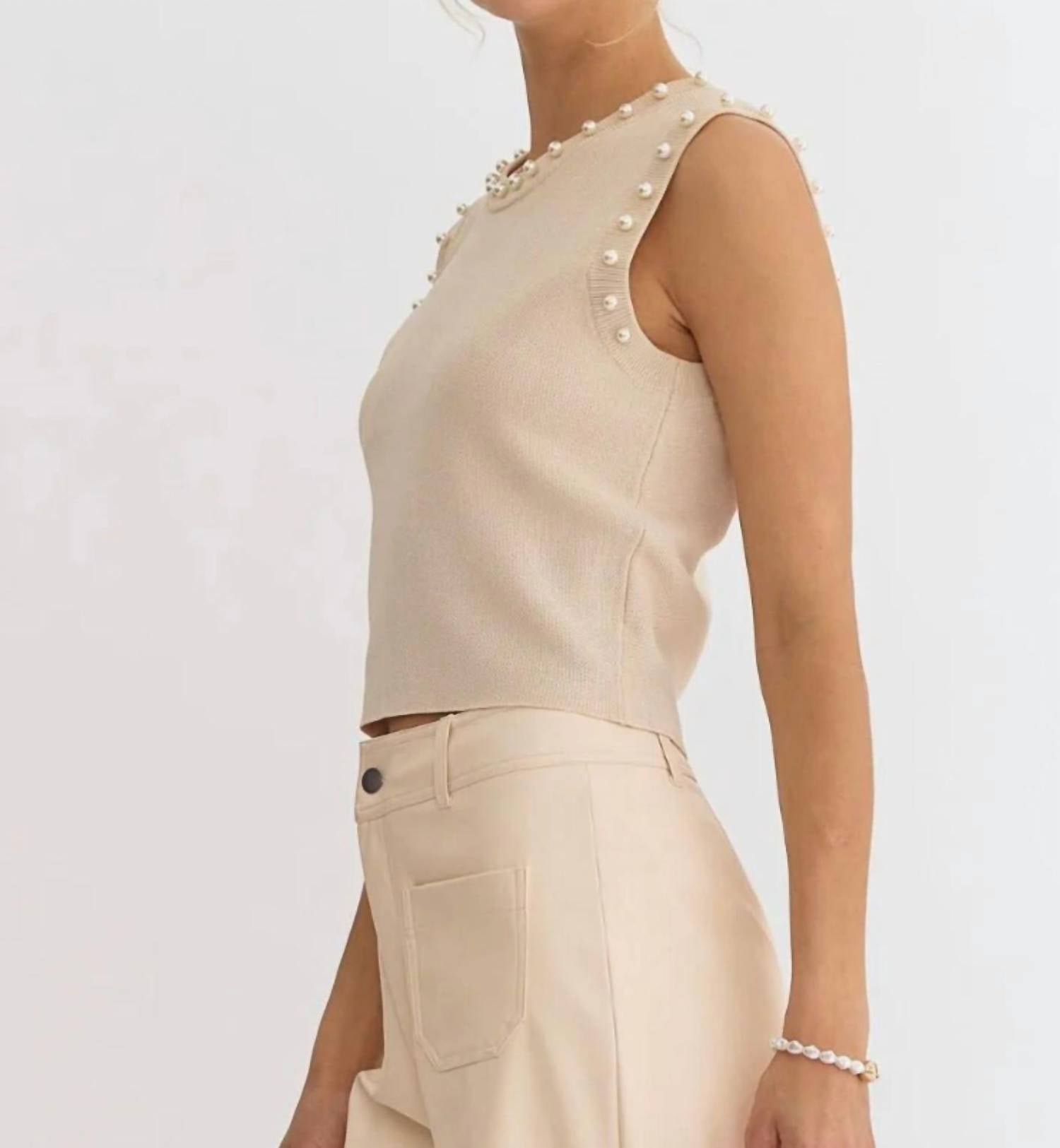 Entro - Meghan Pearl Embellished Sleeveless Top