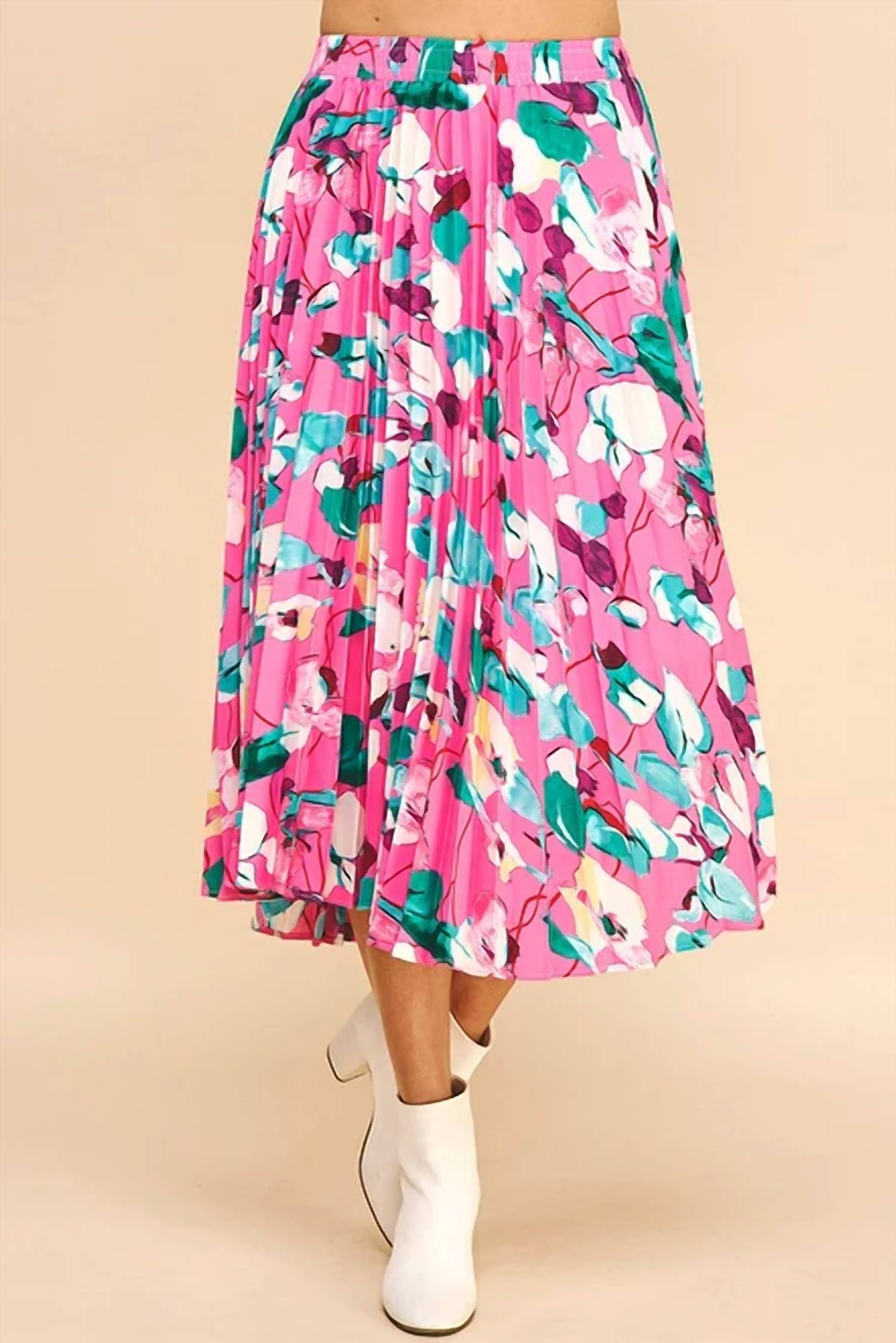 Pinch - Floral Print Pleated Midi Skirt