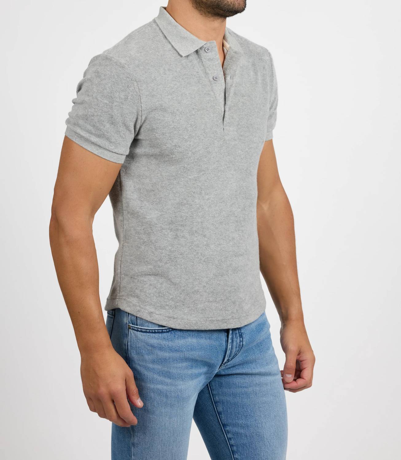 Monfrere Pierce Towel Terry Polo Shirt in light grey - men's shirt - detail view