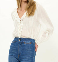 Oliphant Mila Ruffles Top in hepburn cloud - women's long sleeve top - detail view