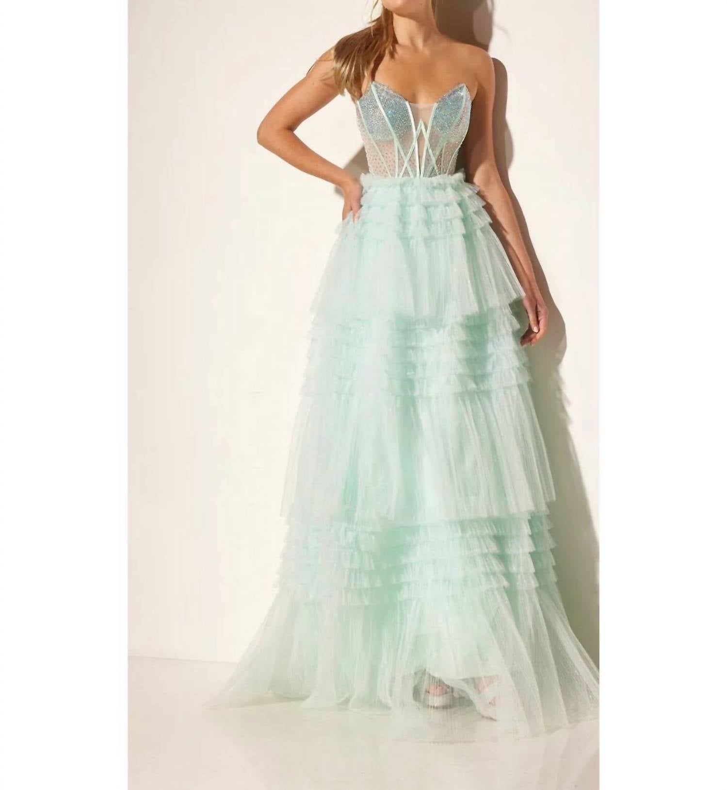 Lucci Lu - Glitter Strapless A-line Tiered Gown