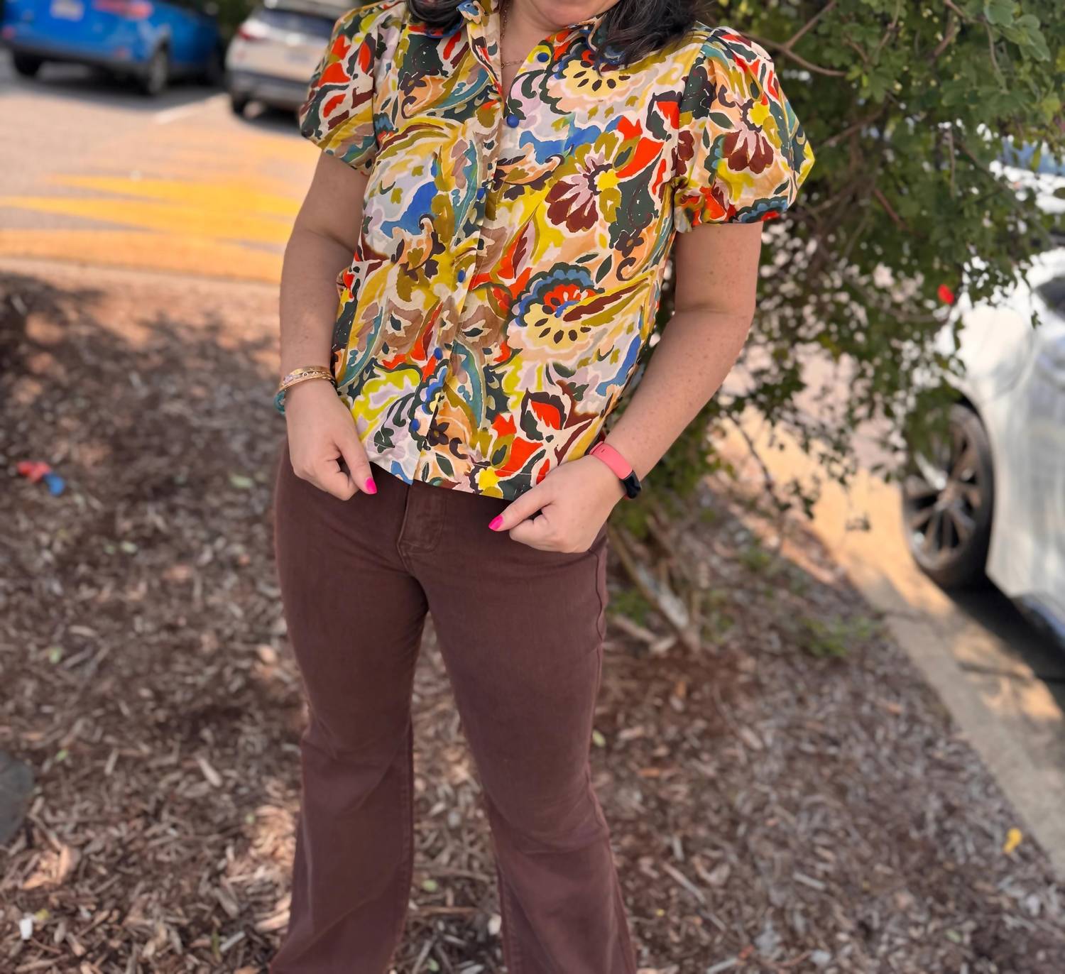 Pinch - Floral Print Puffed Sleeve Blouse Top