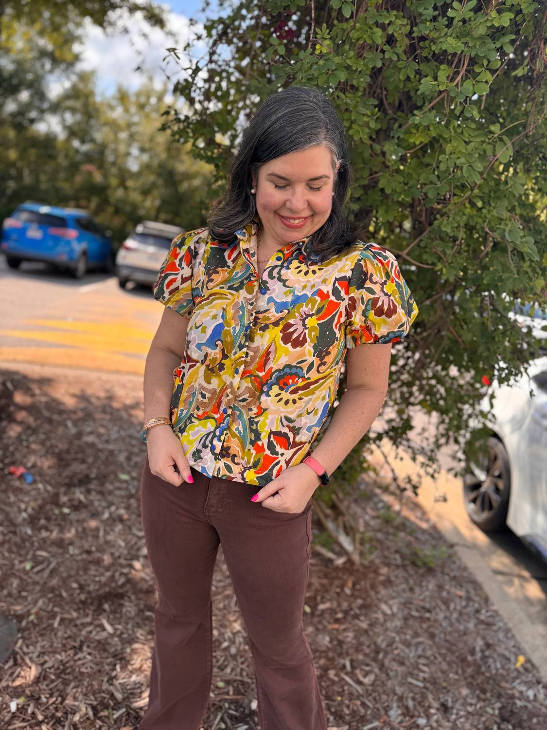 Pinch - Floral Print Puffed Sleeve Blouse Top