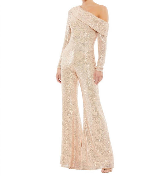 Ieena For Mac Duggal - Off Shoulder Sequin Flared Jumpsuit