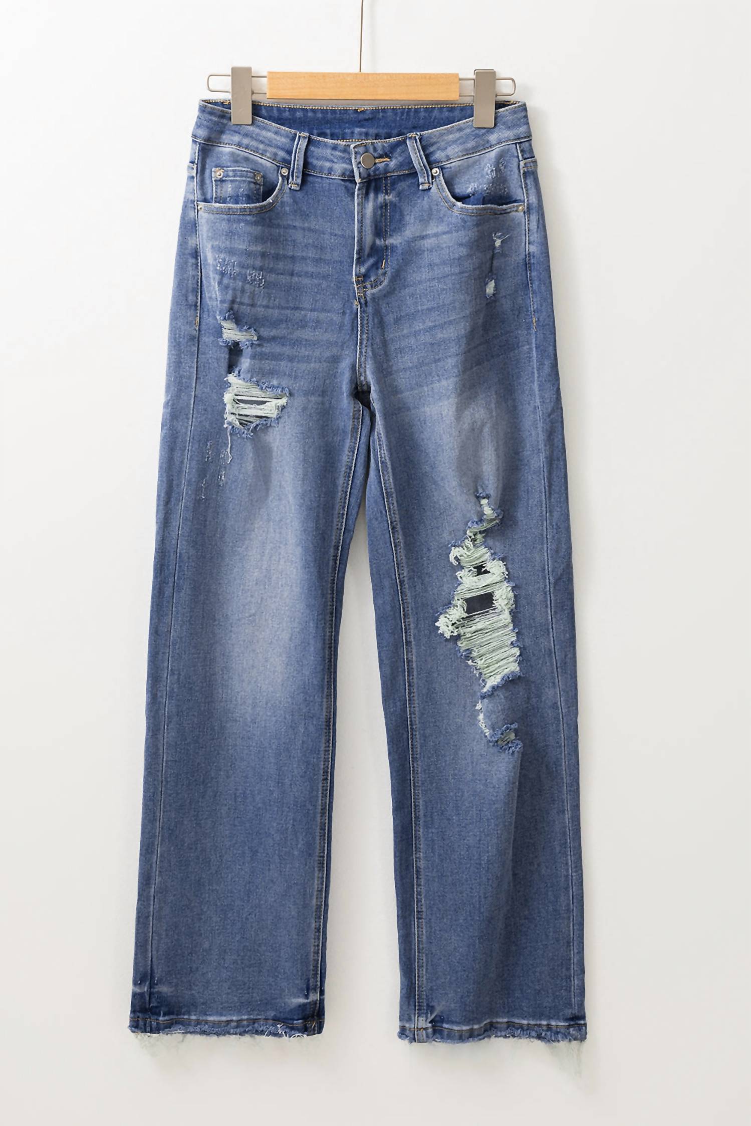Threaded Pear - Distressed High Waist Straight Jeans
