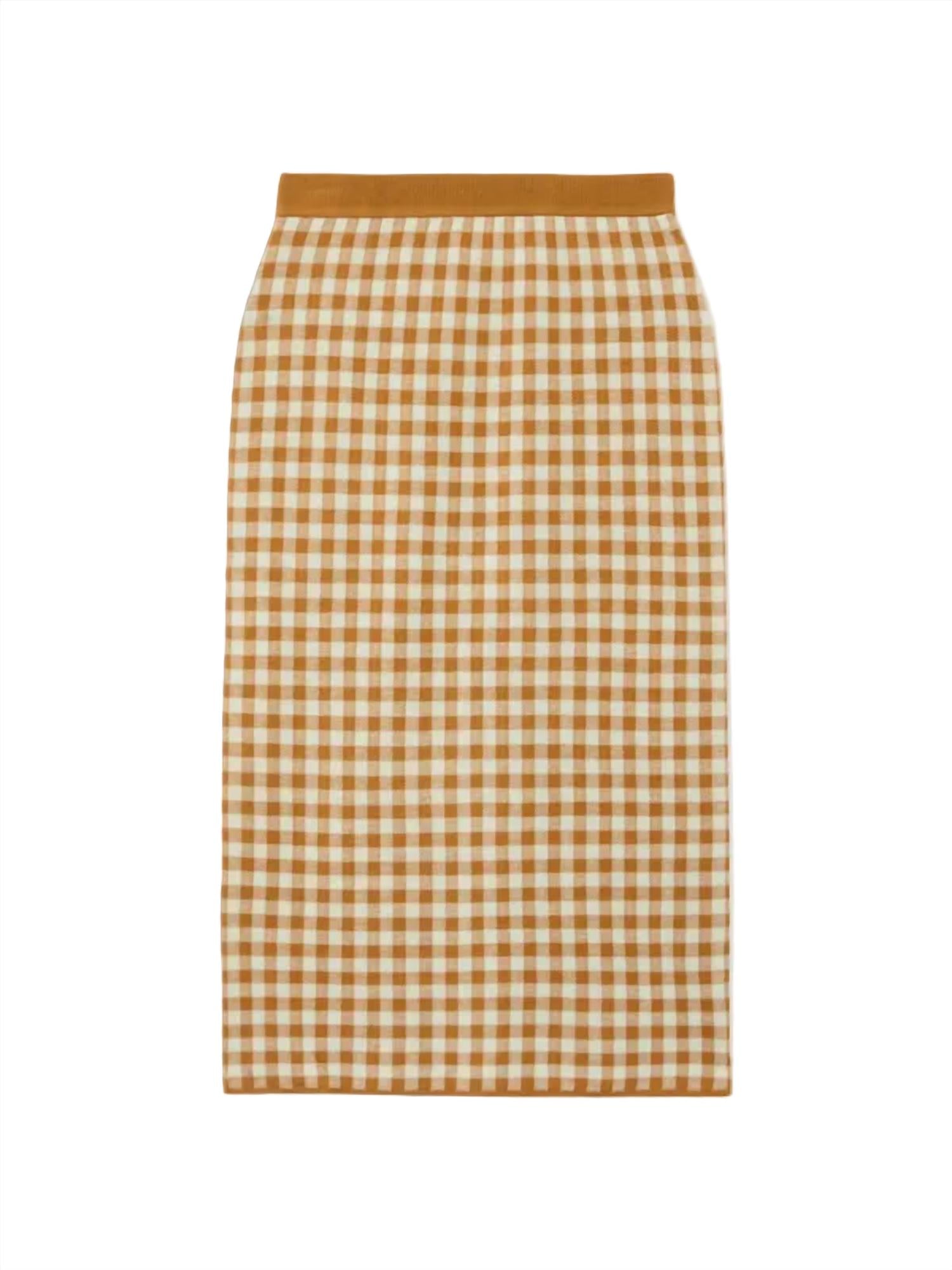 Guest In Residence Gingham Long Skirt in residence gingham long skirt in suede limewash - women's skirt - view 5