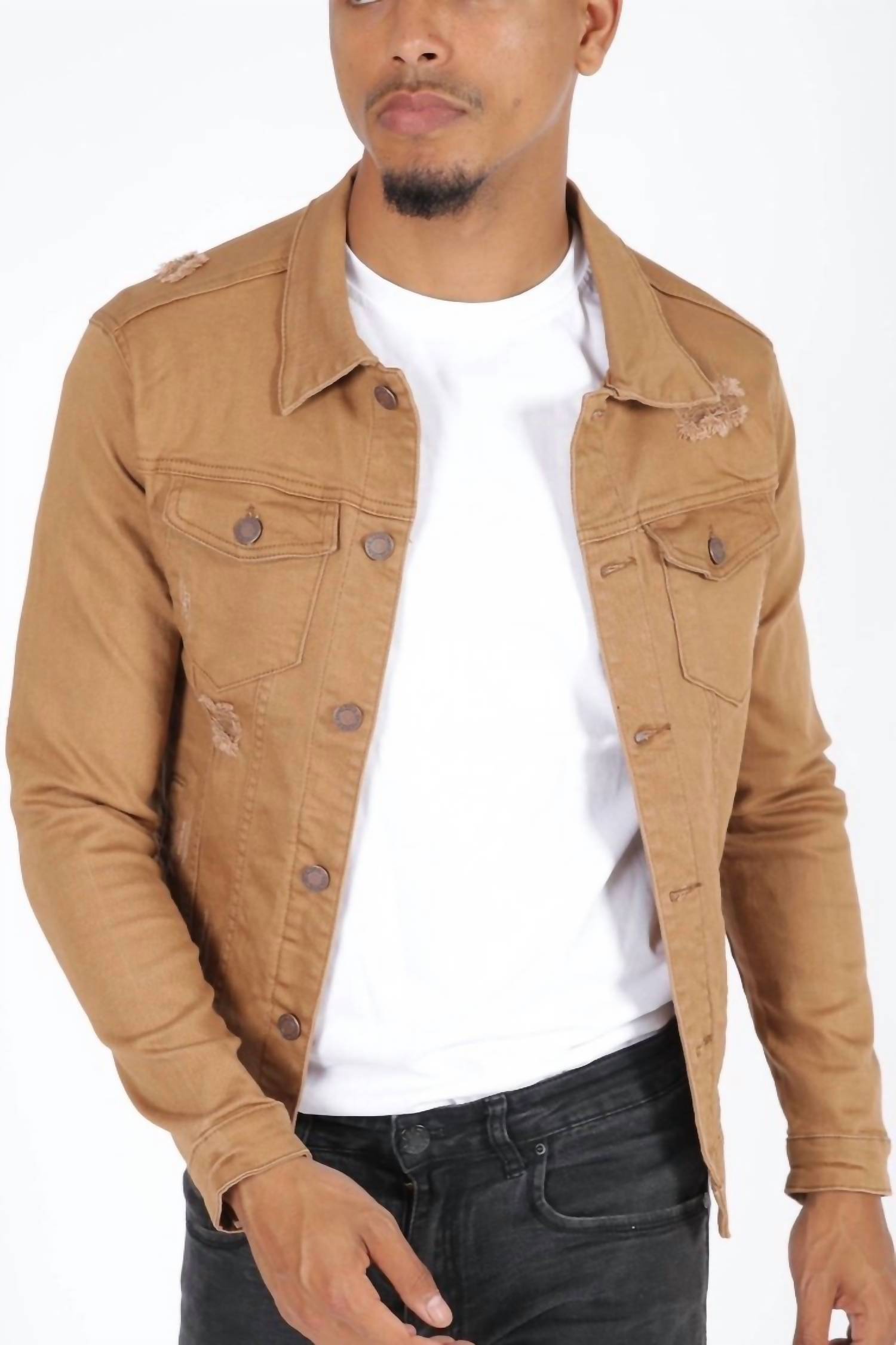 Zayne Paris Men's Jean Button-up Jacket in tan - men's jacket