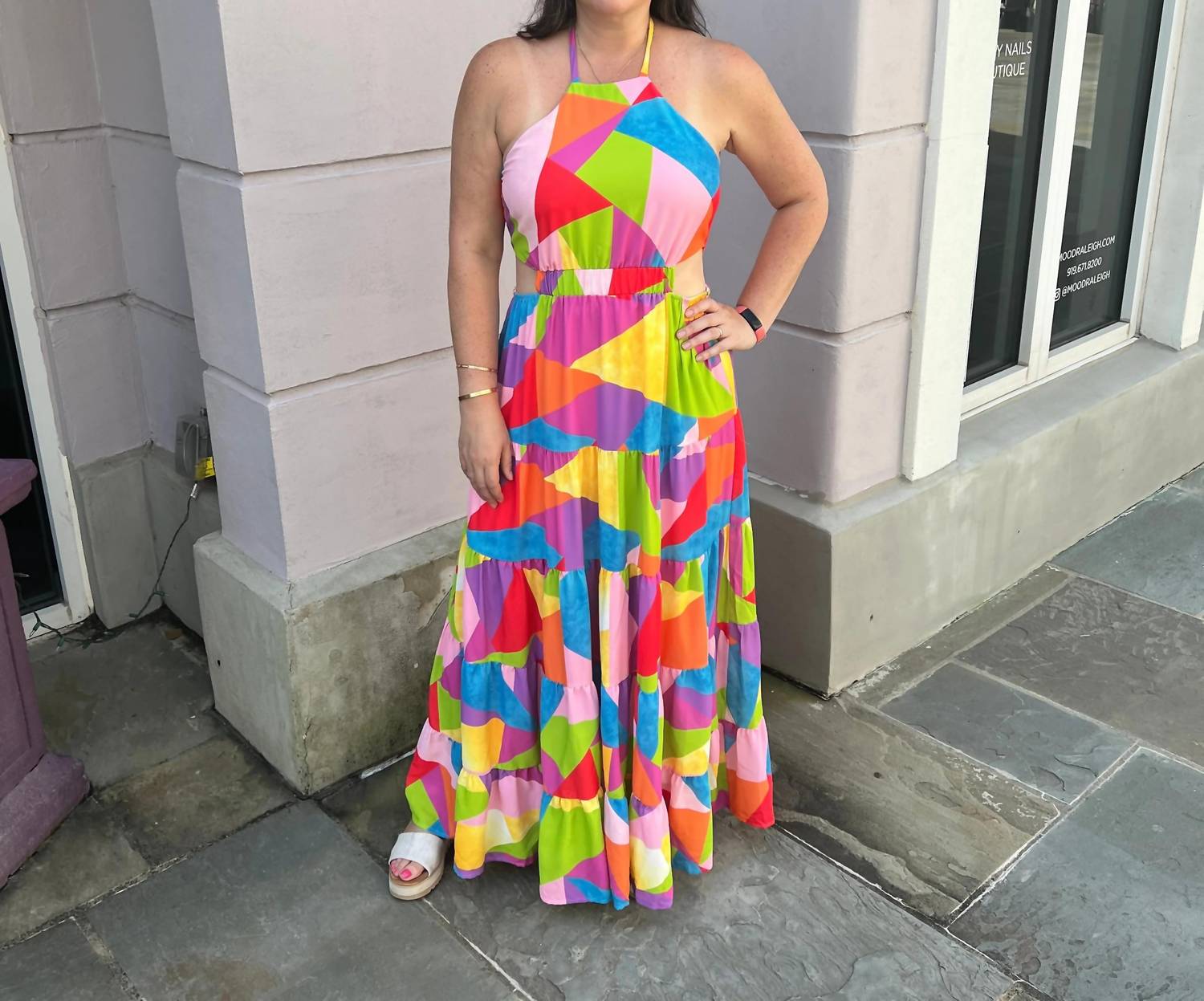 Peach Love - Geo Print Maxi Dress
