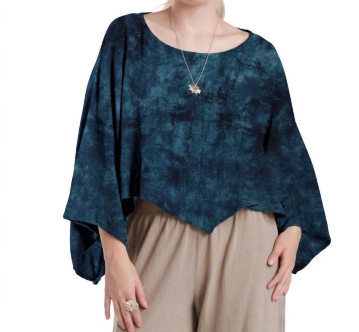 Oh My Gauze! Vanna Boatneck Top in washed sapphire - women's blouse - detail view