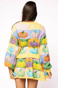 Queen Of Sparkles - Pastel Colorblock Pumpkin Button Up Cardigan