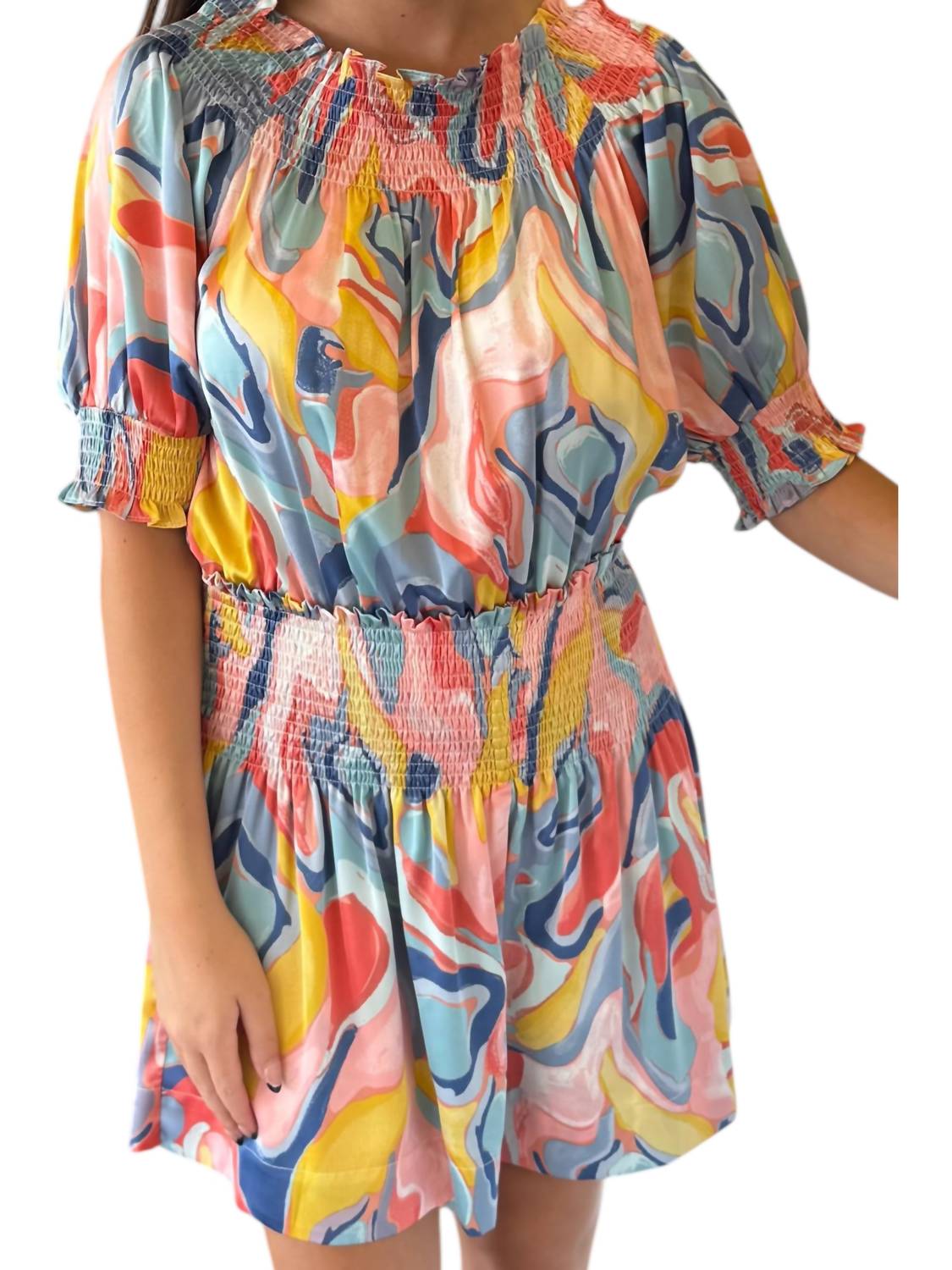 Joy Joy - Painted Skies Smocked Mini Dress