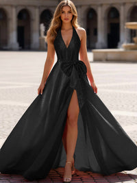 Sherri Hill Halter Bow Maxi Dress in black - women's dress - alternate view