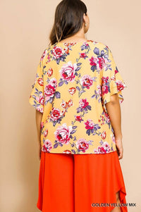 Umgee - Floral Ruffle Sleeve Blouse