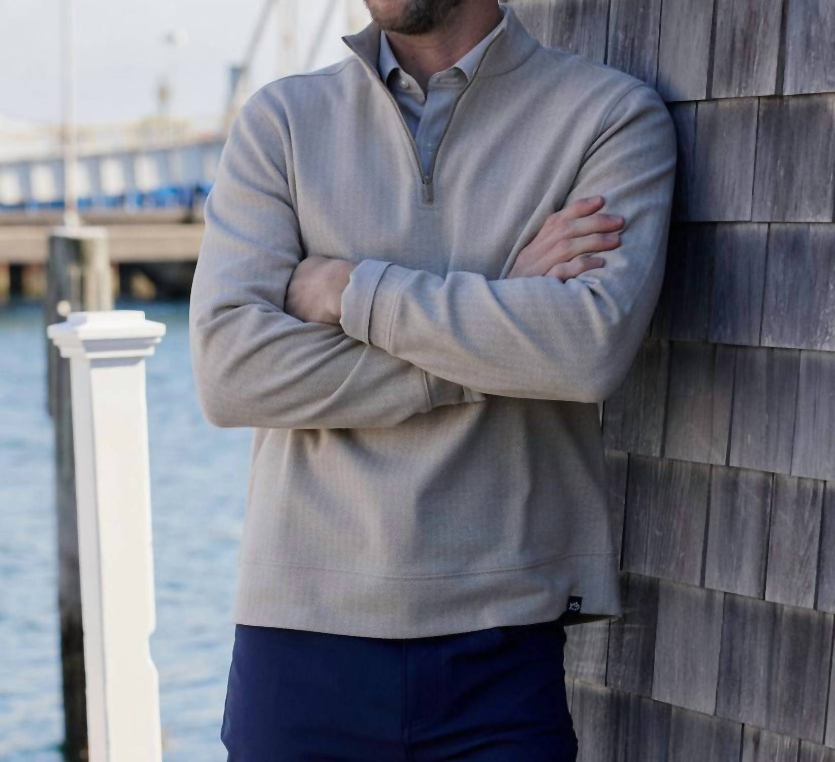 SOUTHERN TIDE Adler Lane Quarter Zip Sweatshirt in sandstone khaki - men's shirt - view 6